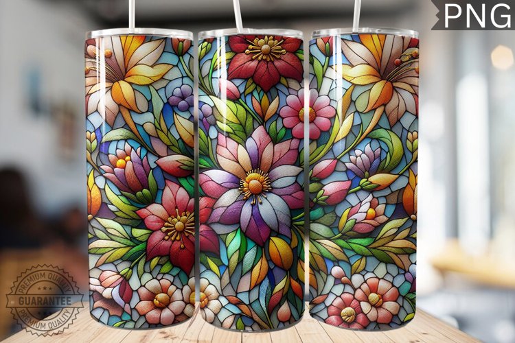 Embroidered Flowers Tumbler Wrap - High Quality 300 Dpi