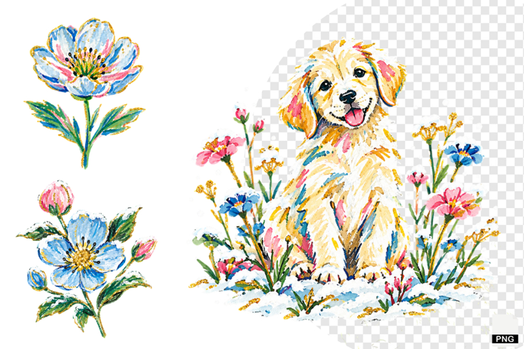 Snowy Meadow Wildflowers Clipart