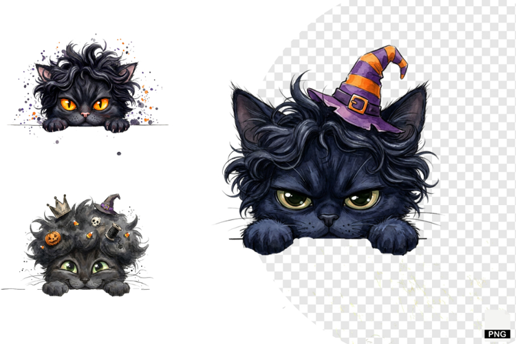 Halloween Peeking Black Cats PNG Clipart