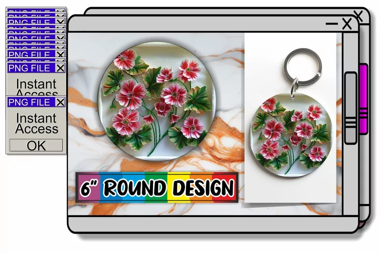 3D Blooming Flowers Keychain Circle Design Spring