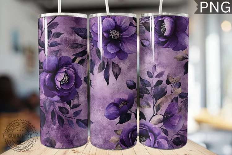 Purple Floral Tumbler Wrap - High Quality 300 Dpi