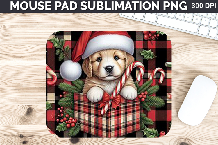Watercolor Dog Mouse Pad Sublimation - Christmas PNG Design