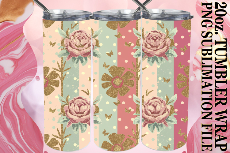 Happy Moments 20oz tumbler wrap, Gold Flower