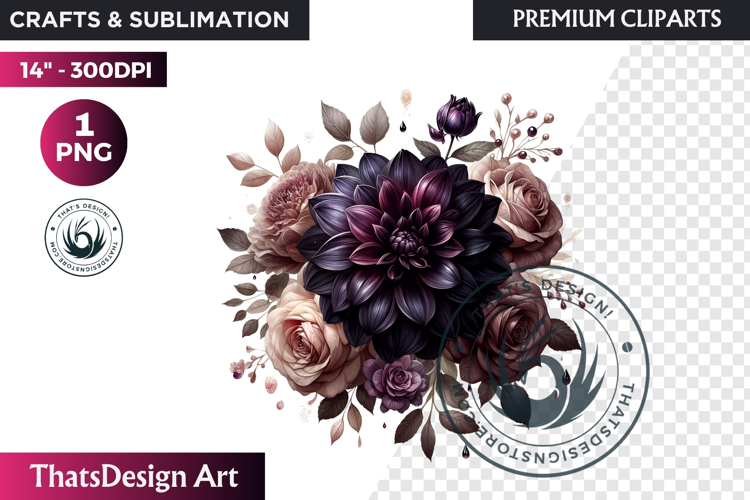 Dark flowers, wedding Florals PNG, Dark Romance Clipart