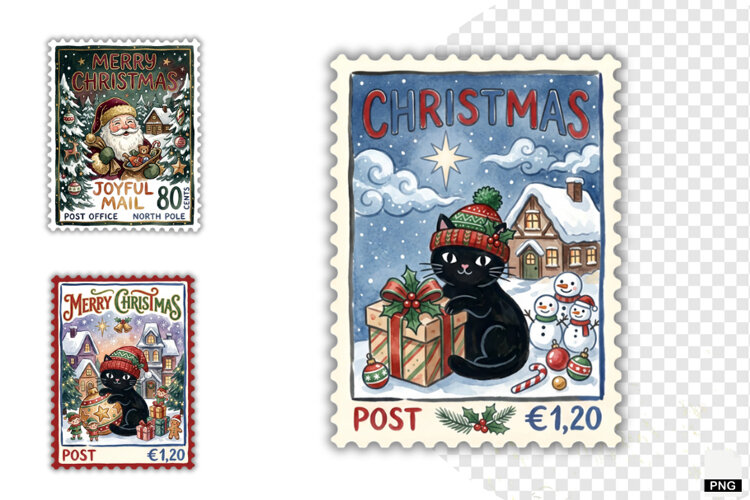 Christmas Postage Stamps Clipart example image 1
