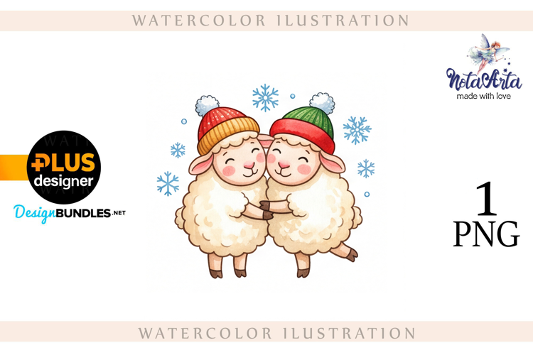 Christmas Sheep in Watercolor Style