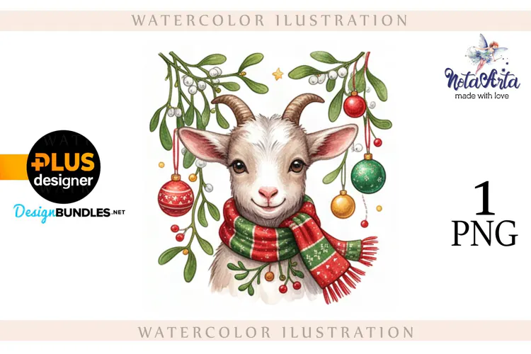 Christmas Goat in Watercolor Style