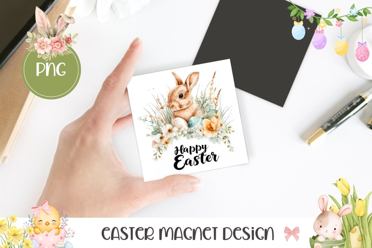 Cartoon Bunny PNG, Easter Eggs Square Coaster Sublimation