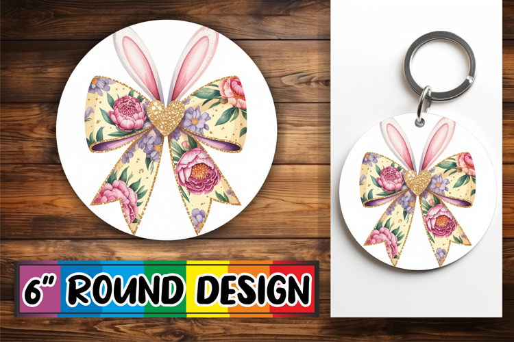 Whimsical Circle Car Coasters PNG, Easter Bow