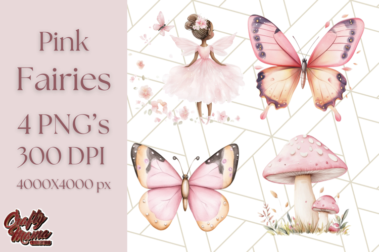 Pastel Pink Fairy Garden Clipart, Enchanted Cottagecore Png example image 1