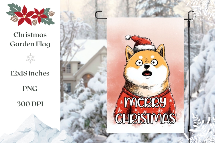 Merry Christmas Garden Flag PNG, Cartoon Winter Dog PNG