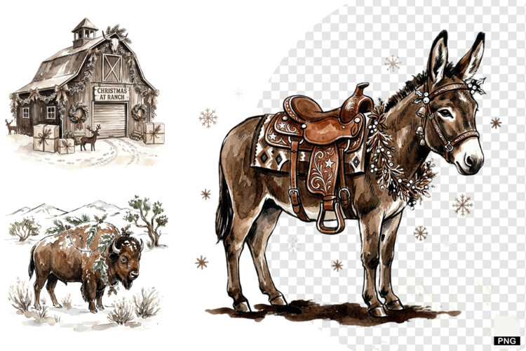 Christmas Festive Western Clipart