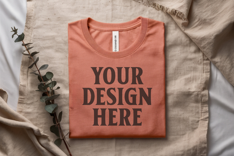 Heather Peach Bella Canvas 3001 Flat Lay T-Shirt Mockup