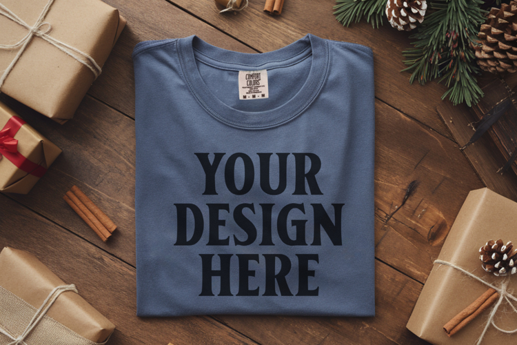Blue Jean Comfort Colors 1717 Christmas Folded T-Shirt Mock