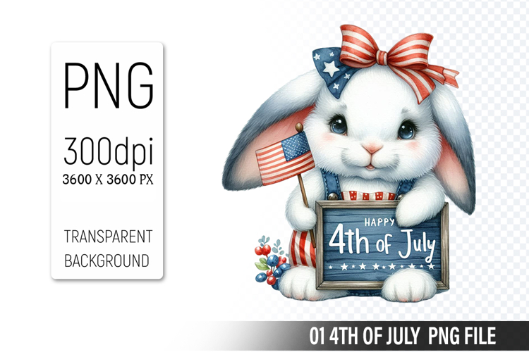 4th Of July Bunny Sublimation Clipart PNG Design