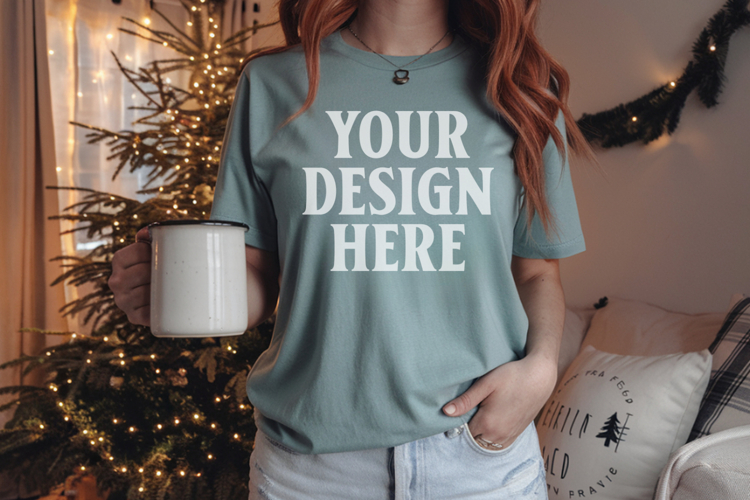 Comfort Colors 1717 Blue Spruce Christmas T-Shirt Mockup, Bo