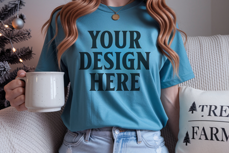 Blue Spruce Comfort Colors 1717 Christmas Shirt Mockup, Cozy