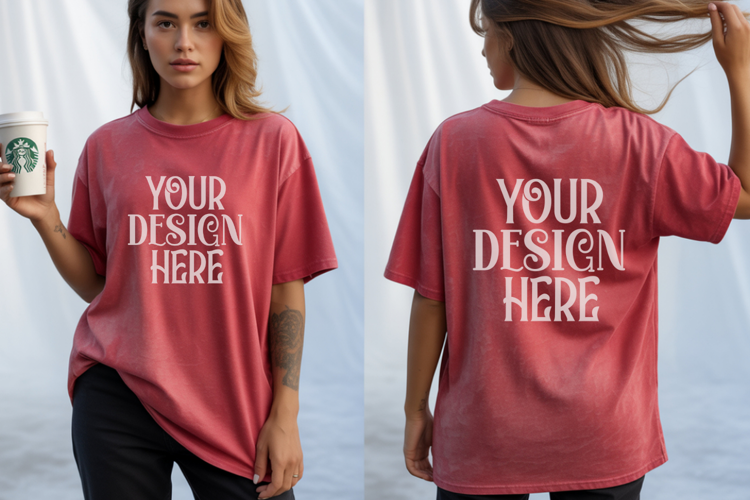 Crimson Comfort Colors 1717 Front & back T shirt Mockup