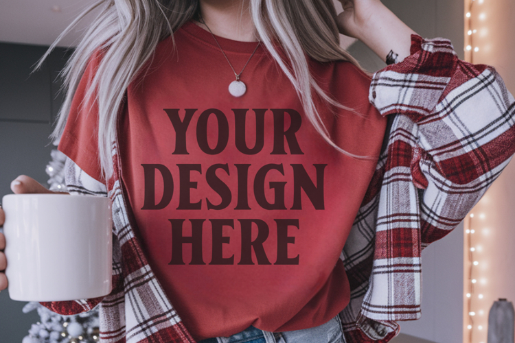 Red Christmas Comfort Colors 1717 Mockups, CC 1717 m