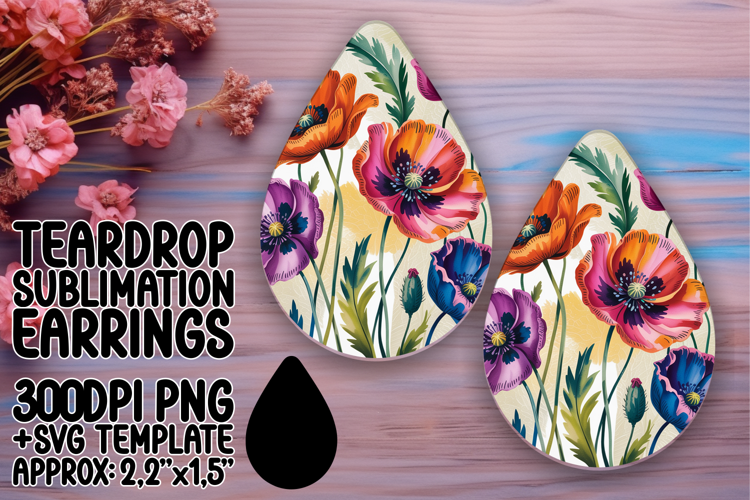 Unique Teardrop Earrings Design PNG , Flowers
