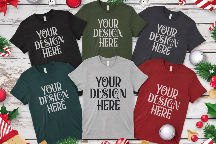 Christmas Family Matching Shirt Mockup | Cozy Boho Flat Lay