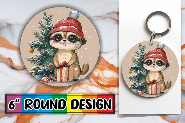 Winter Watercolor Animals Sublimation Round Design Keychain