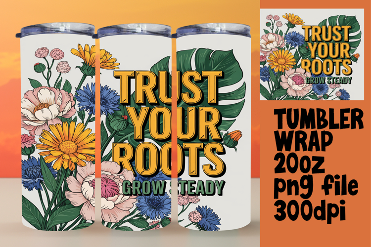 VIBRANT 20oz Tumbler Wrap PNG , Flower Quote