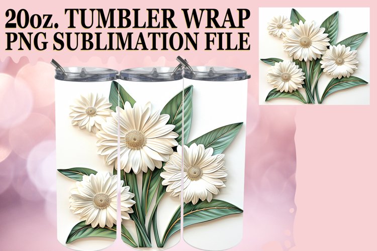 White Flower Elegance: Tumbler Wrap Sublimation example image 1