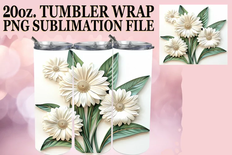 White Flower Elegance: Tumbler Wrap Sublimation