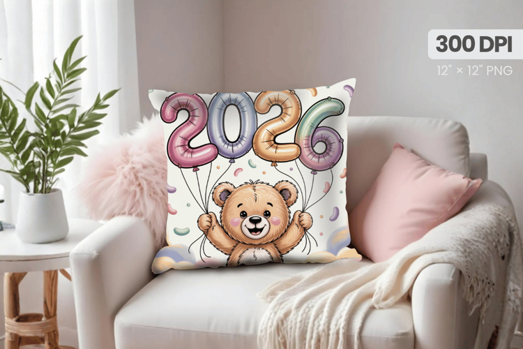 Happy New Year PNG Pillow, Festive New Years Eve 2026 PNG