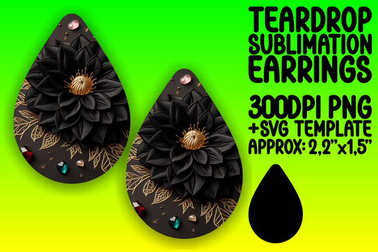 Elegant Teardrop Earrings Design PNG , 3D Flower