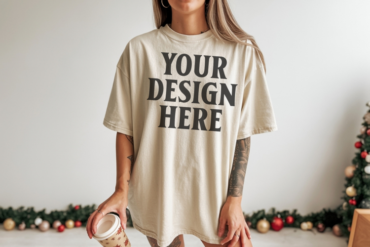 Ivory Christmas Comfort Colors 1717 TShirt Mockup, CC 1717