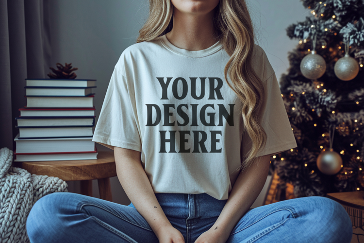 Ivory Christmas Comfort Colors 1717 T-shirt Mockup