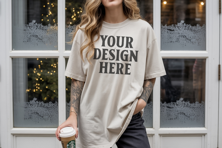 Christmas Comfort Colors 1717 Ivory TShirt Mockup, CC 1717