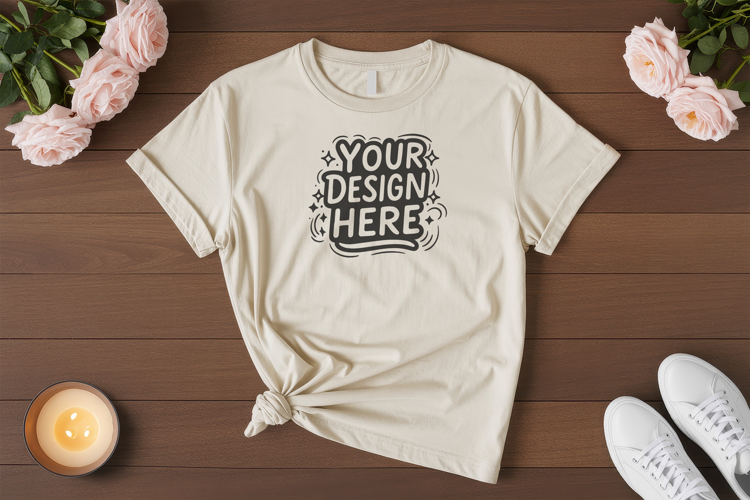 Coffee Beige Flatlay T-Shirt Mockup PSD JPG