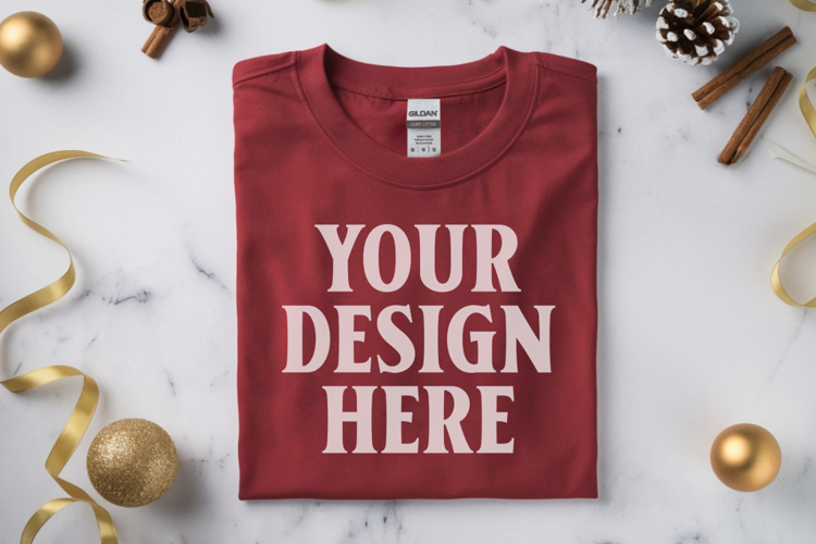 Gildan 64000 Red Folded Christmas Flat Lay T-shirt
