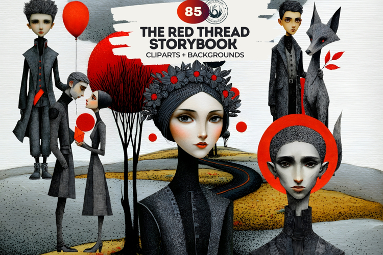 Red Thread Cliparts & Backgrounds for DIY Card, Junk Journal