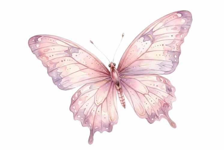 Watercolor delicate butterfly in soft pink and lavender tone