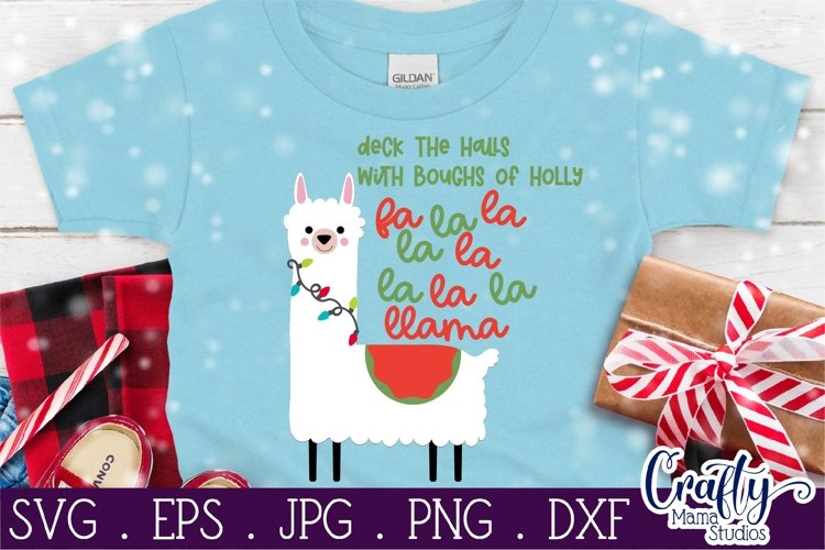 Christmas Svg, Animal Svg, Llama Svg, Deck The Halls Llama example image 1