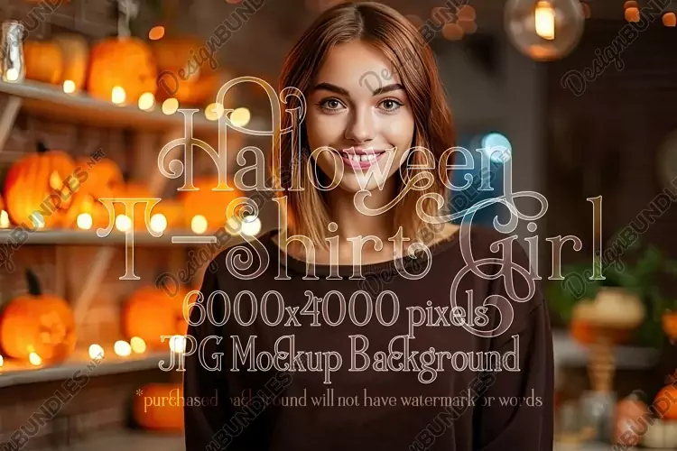 Halloween T-Shirt Mockup Women, Brown T-Shirt Mockup, d16