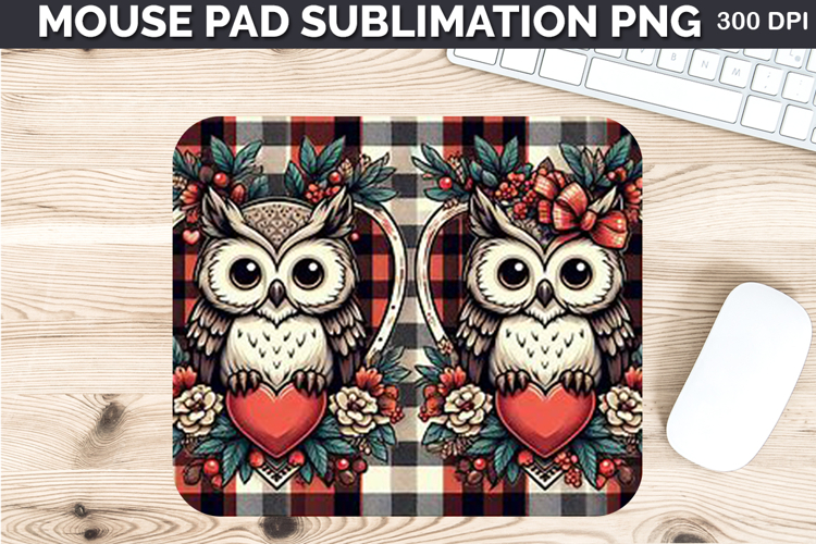 Watercolor Owls Mouse Pad Sublimation - Valentines PNG