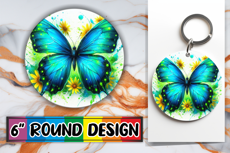 Blissful Circle Coaster Sublimation PNG, Butterfly