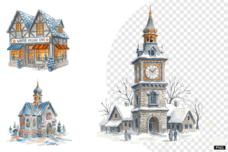 Winter Village Clipart example image 1