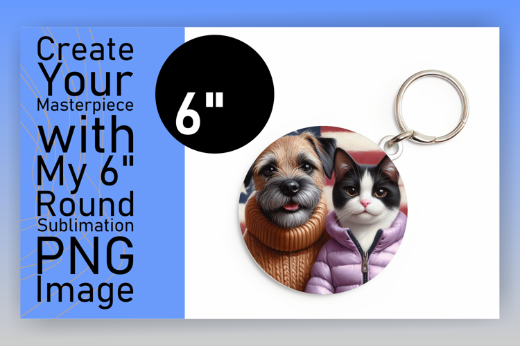 Charming Round Design Keychain PNG , Dog and cat