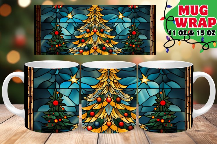 Christmas Tree Stained Glass Whirl 11oz 15oz Mug Wrap
