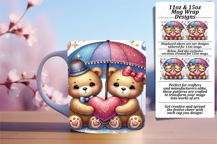 Dynamic 11oz Mug Wrap Png Template , Valentine Bear