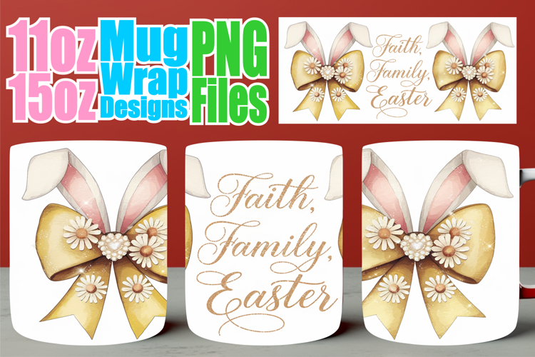 Happy hearts sublimation mug wrap, Easter Bow