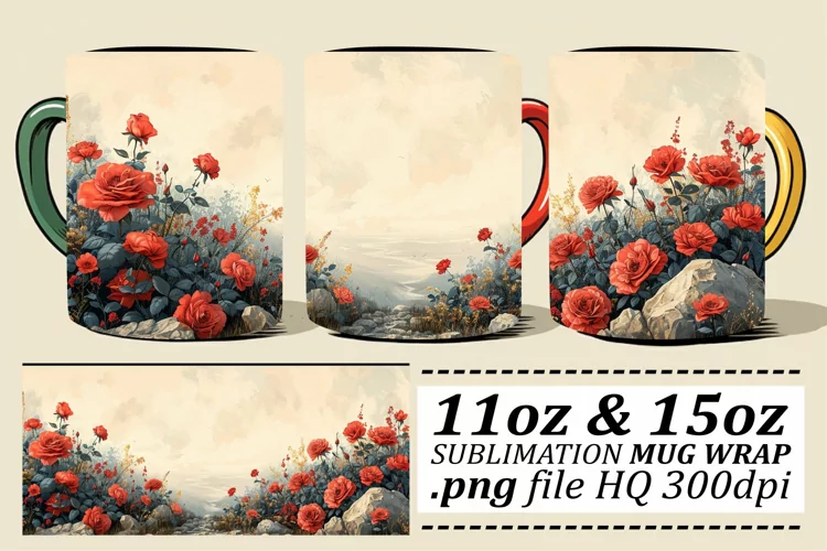 Spring Flower Art Mug Wrap - Pattern Design 11oz 15oz