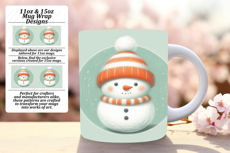 Elegant 15oz Mug Wrap Png Artwork , Snowman