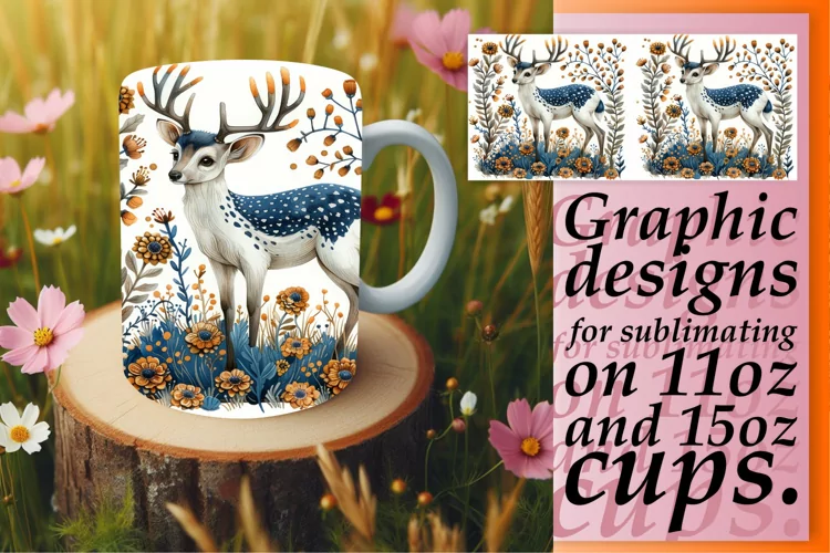 Sublimation Watercolor Deer Mug Wrap Spring